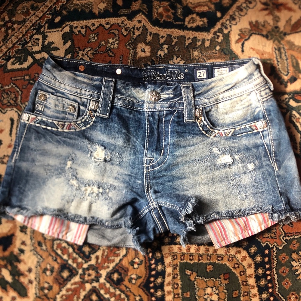 Like New Miss Me Destroyed Denim Shorts